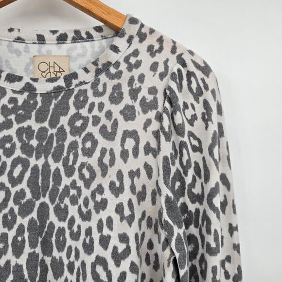 Chaser Women's Leopard Cheetah Animal Print Round Neck Puff Sleeve Sweater XS - Picture 8 of 11